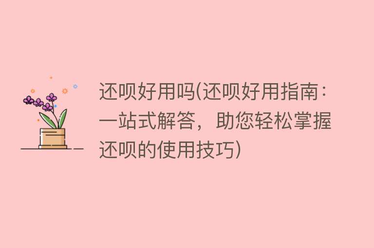 还呗好用吗(还呗好用指南:一站式解答,助您轻松掌握还呗的使用技巧) 还呗好用吗(还呗好用指南:一站式解答,助您轻松掌握还呗的使用技巧)