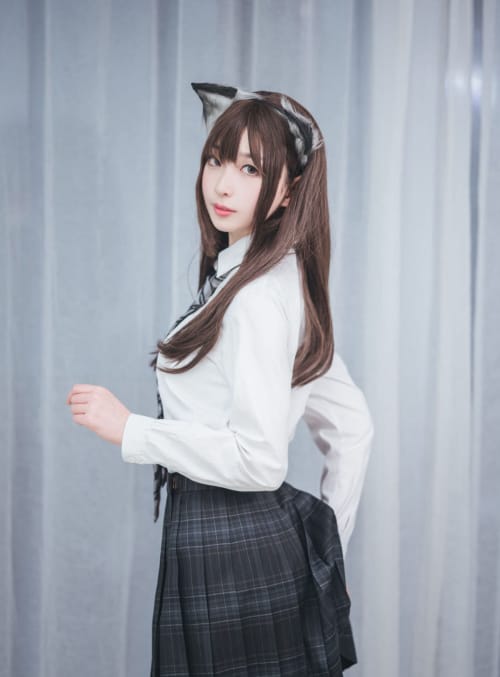 兔玩映画猫耳学姐白衬衫JK制服猫女郎装扮清纯写真