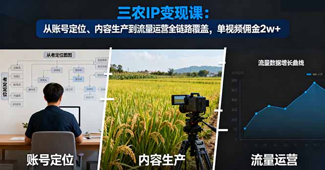三农IP变现课：从账号定位、内容生产到流量运营全链路覆盖，单视频佣金2w+-紫橙资源网