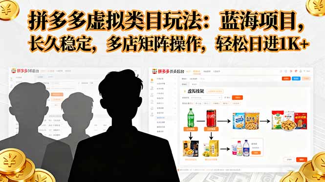 拼多多虚拟类目玩法，蓝海项目，长久稳定，多店矩阵操作，轻松日进1K+-紫橙资源网