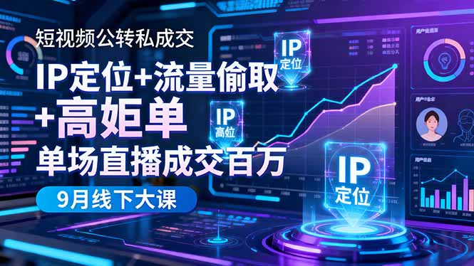 短视频公转私成交9月线下大课，IP定位+流量偷取+高客单，单场直播成交百万-紫橙资源网