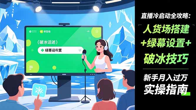 【中创网】直播冷启动全攻略:人货场搭建+绿幕设置+破冰技巧，新手月入过万实操指南 - 紫橙资源网