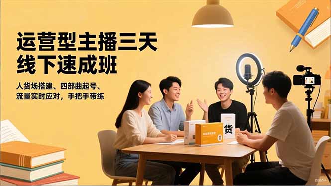 运营型主播三天线下班，人货场搭建,四部曲起号,流量实时应对，手把手带练-紫橙资源网