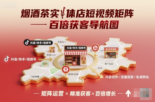 烟酒茶实体店短视频矩阵百倍获客导航图-紫橙资源网