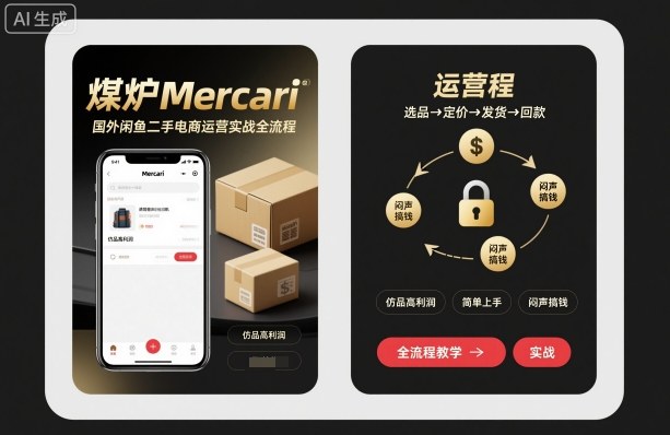 煤炉Mercari国外闲鱼二手电商运营实战全流程，仿品高利润，简单上手，闷声搞钱-紫橙资源网