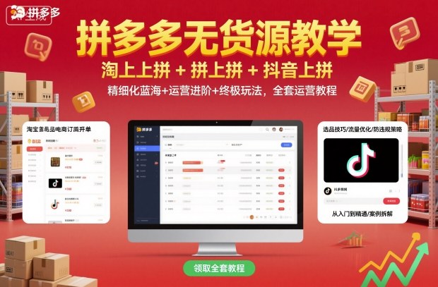 拼多多无货源教学，淘上拼+拼上拼+抖上拼，精细化蓝海+运营进阶+终极玩法，全套运营教程-紫橙资源网