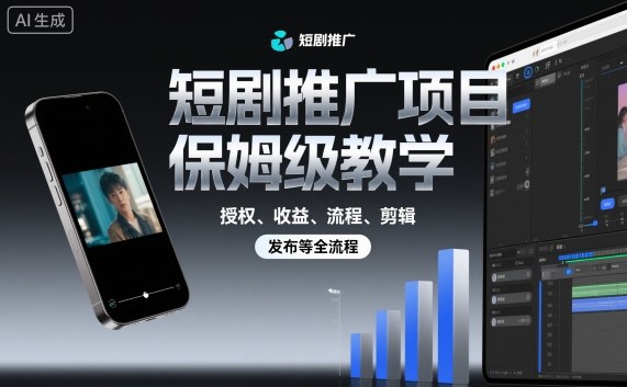 短剧推广项目保姆级教学，授权、收益、流程、剪辑，发布等全流程-紫橙资源网