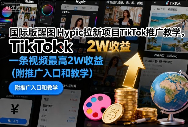 国际版醒图Hypic拉新项目TikTok推广教学，一条视频最高2W收益（附推广入口和教学）-紫橙资源网