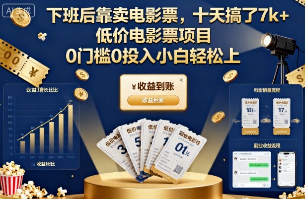 【冒泡网】下班后靠卖电影票，十天搞了7k+，低价电影票项目，0门槛0投入小白轻松上手 - 紫橙资源网