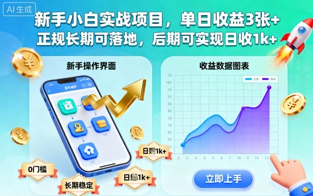 新手小白实战项目，单日收益3张+，正规长期可落地，后期可实现日收1k+-紫橙资源网