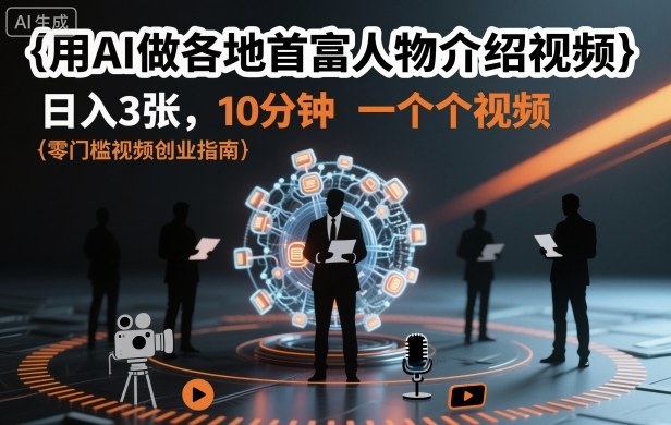 用AI做各地首富人物介绍视频，日入3张，10分钟一个视频-紫橙资源网