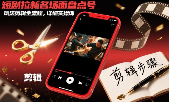 短剧拉新名场面盘点号玩法剪辑全流程，详细实操课-紫橙资源网