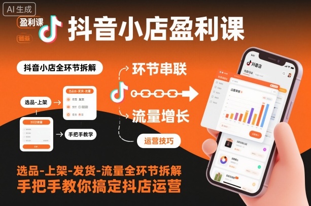 抖音小店盈利课-选品-上架-发货-流量全环节拆解，手把手教你搞定抖店运营-紫橙资源网