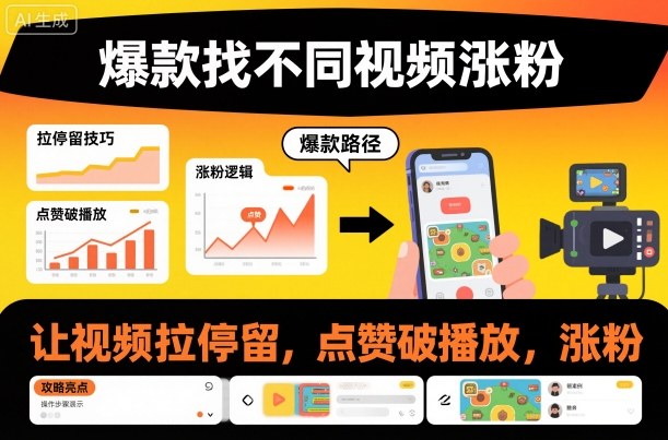 爆款找不同视频涨粉，让视频拉停留，实现点赞，破播放，涨粉-紫橙资源网