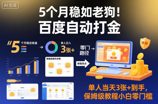 5个月稳如老狗！百度自动打金，单人当天3张+到手，保姆级教程小白零门槛-紫橙资源网