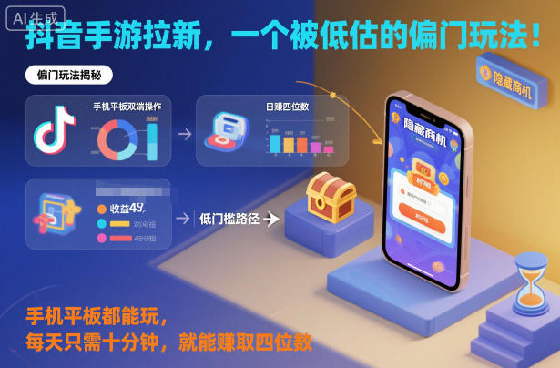 抖音手游拉新，一个被低估的偏门玩法！手机平板都能玩，每天只需十分钟，就能賺取四位数-紫橙资源网