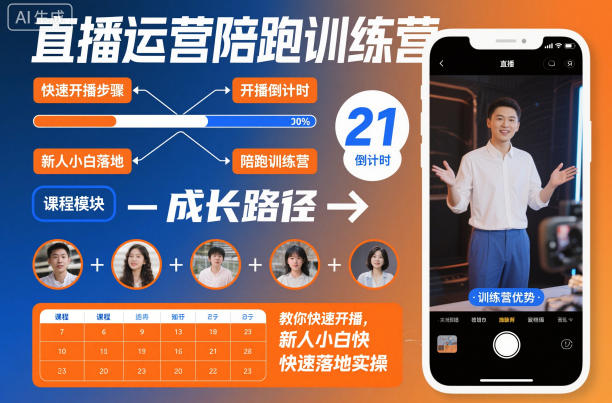 直播运营陪跑训练营,教你快速开播,新人小白快速落地实操-紫橙资源网