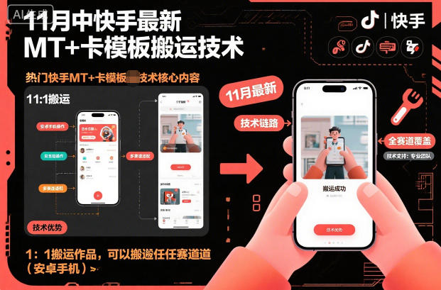 11月中快手最新MT+卡模板搬运技术，1：1搬运作品，可以搬运任何赛道（安卓手机）-紫橙资源网