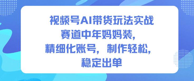 视频号AI带货玩法实战，赛道中年妈妈装，精细化账号，制作轻松，稳定出单-紫橙资源网