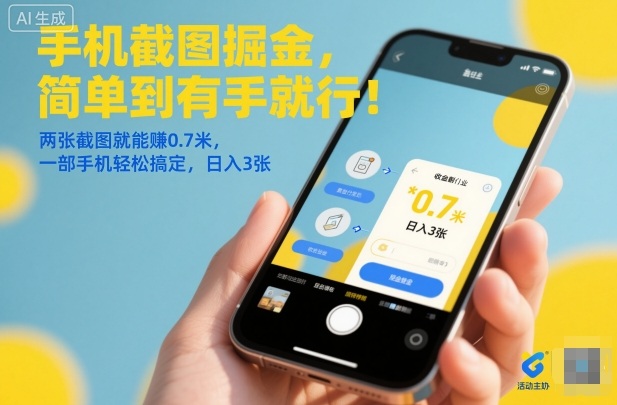 手机截图掘金,简单到有手就行!两张截图就能賺0.7米,一部手机轻松搞定,日入3张-紫橙资源网