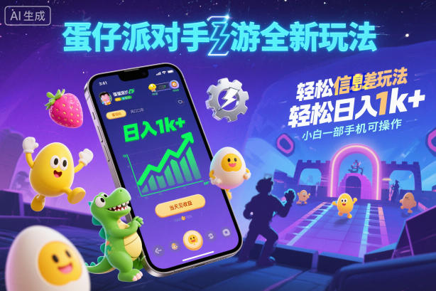 蛋仔派对手游全新玩法，轻松日入1k+，风口信息差玩法，当天见收益，小白一部手机可操作-紫橙资源网