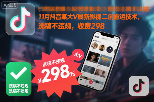 11月抖音某大V最新影视二创搬运技术,洗稿不违规,收费298-紫橙资源网