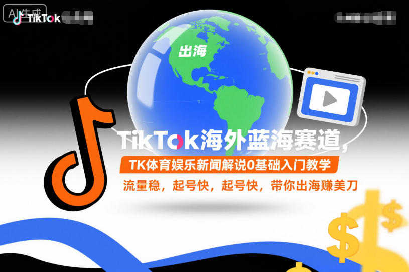 TikTok海外蓝海赛道，TK体育娱乐新闻解说0基础入门教学，流量稳，起号快，带你出海賺美刀-紫橙资源网