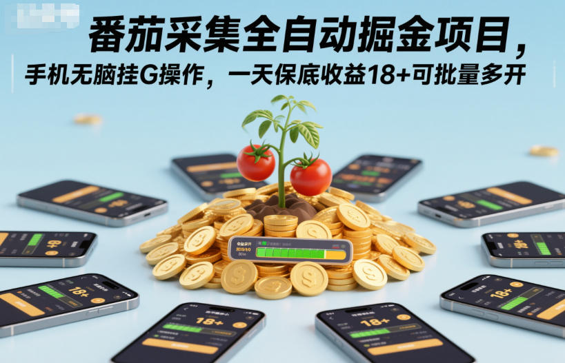 番茄采集全自动掘金项目，手机无脑挂G操作，一天保底收益18+可批量多开-紫橙资源网