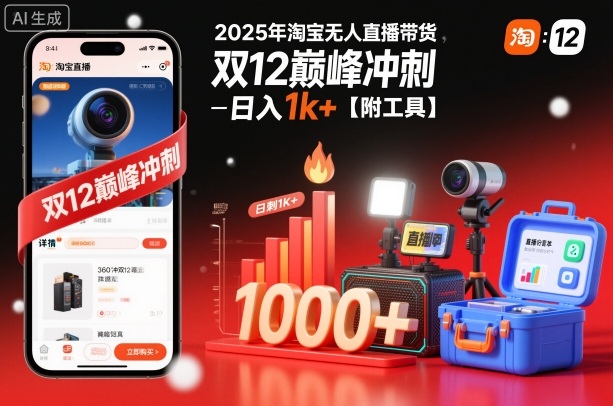 2025年淘宝无人直播带货，冲刺双12，日入1k+【附工具】-紫橙资源网