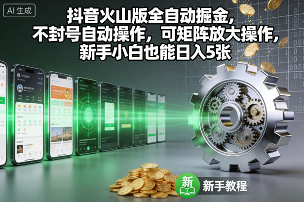 抖音火山版全自动掘金，不封号自动操作，可矩阵放大操作，新手小白也能日入5张-紫橙资源网