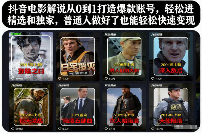 抖音电影解说从0到1打造爆款账号，轻松进精选和独家，普通人做好了也能轻松快速变现-紫橙资源网