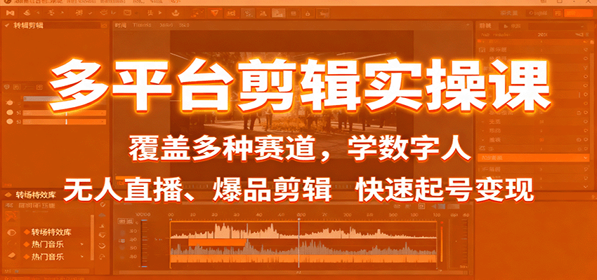 多平台剪辑实操课：覆盖多种赛道，学数字人、无人直播、爆品剪辑，快速起号变现-紫橙资源网