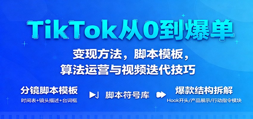 TikTok从0到爆单：变现方法，脚本模板，算法运营与视频迭代技巧-紫橙资源网