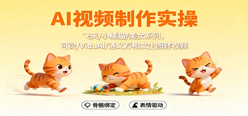 AI视频制作实操，飞天/小橘猫/美女系列，可灵/ViduAl/通义万相文生图转视频-紫橙资源网