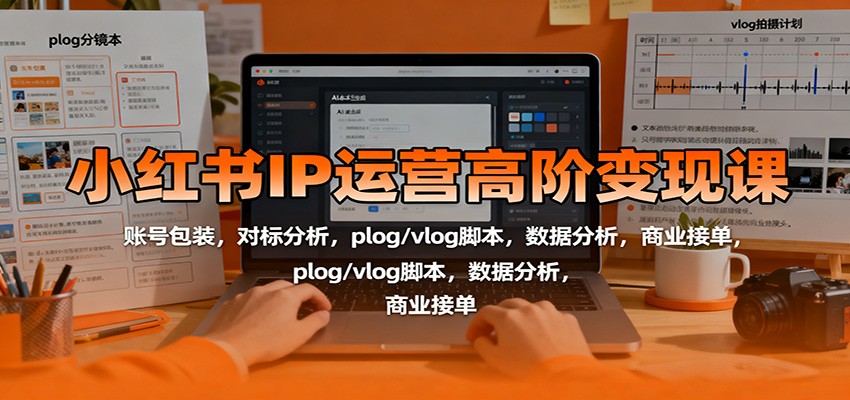 小红书IP运营高阶变现课：账号包装，对标分析，plog/vlog脚本，数据分析，商业接单-紫橙资源网