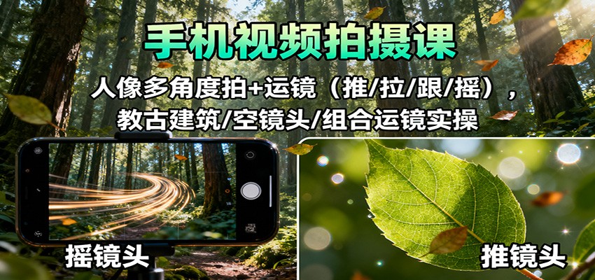 手机视频拍摄课：人像多角度拍+运镜（推/拉/跟/摇），古建筑/空镜头/组合运镜实操-紫橙资源网