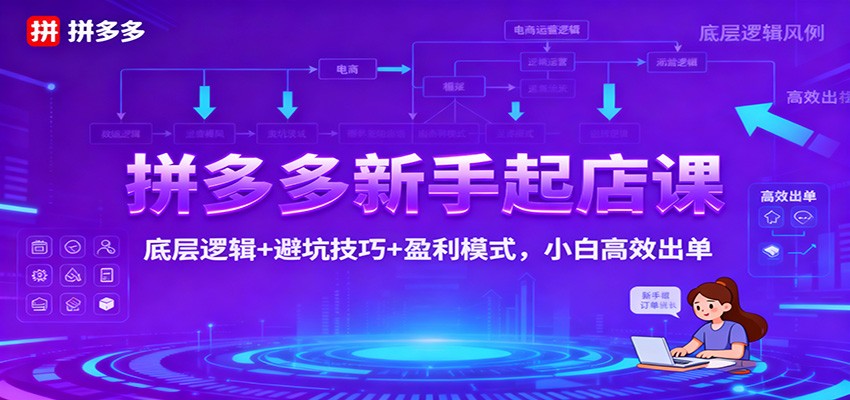 拼多多新手起店课：底层逻辑+避坑技巧+盈利模式，小白高效出单-紫橙资源网