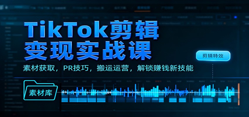 TikTok剪辑变现实战课：素材获取，PR技巧，搬运运营，解锁赚钱新技能-紫橙资源网
