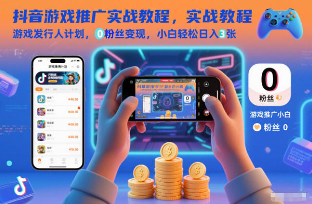 抖音游戏推广实战教程，游戏发行人计划，0粉丝变现，小白轻松日入3张-紫橙资源网