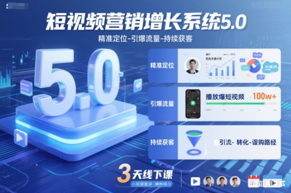短视频营销增长系统5.0，精准定位-引爆流量-持续获客，3天线下课（音频+图片）-紫橙资源网