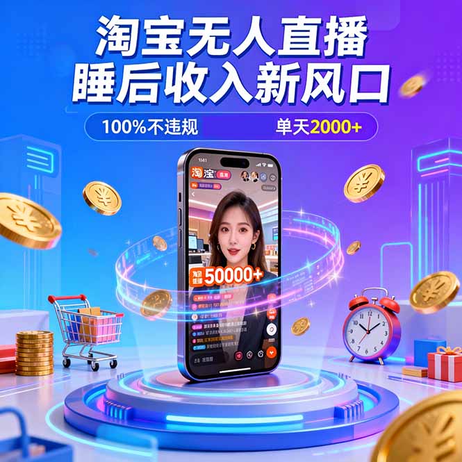 淘宝无人直播，不违规不封号，直播100小时卖了5万，年底旺季！-紫橙资源网