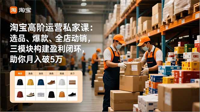 淘宝高阶运营私家课：选品、爆款、全店动销，三模块构建盈利闭环，助你月入破5万-紫橙资源网