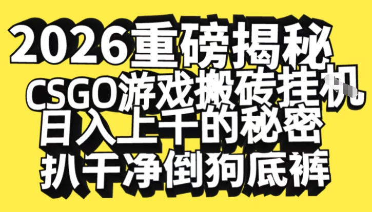 2026开年重磅解密，CSGO游戏搬砖挂G日入1k+的秘密，把倒狗的底裤扒干-紫橙资源网