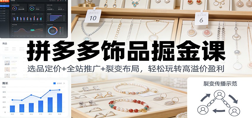 拼多多饰品掘金课:选品定价+全站推广+裂变布局,轻松玩转高溢价盈利-紫橙资源网