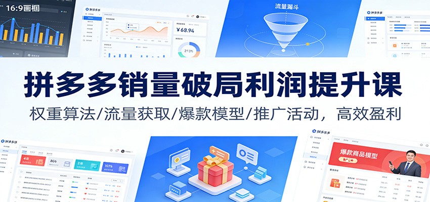 拼多多销量破局利润提升课：权重算法/流量获取/爆款模型/推广活动，高效盈利-紫橙资源网
