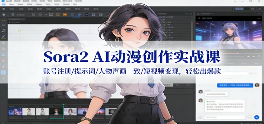 Sora2 AI动漫创作实战课：账号注册/提示词/人物声画一致/短视频变现，轻松出爆款-紫橙资源网