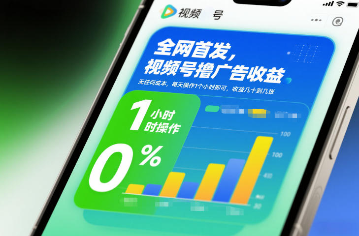 全网首发，视频号撸广告收益，无任何成本，每天操作1个小时即可，收益几十到几张-紫橙资源网