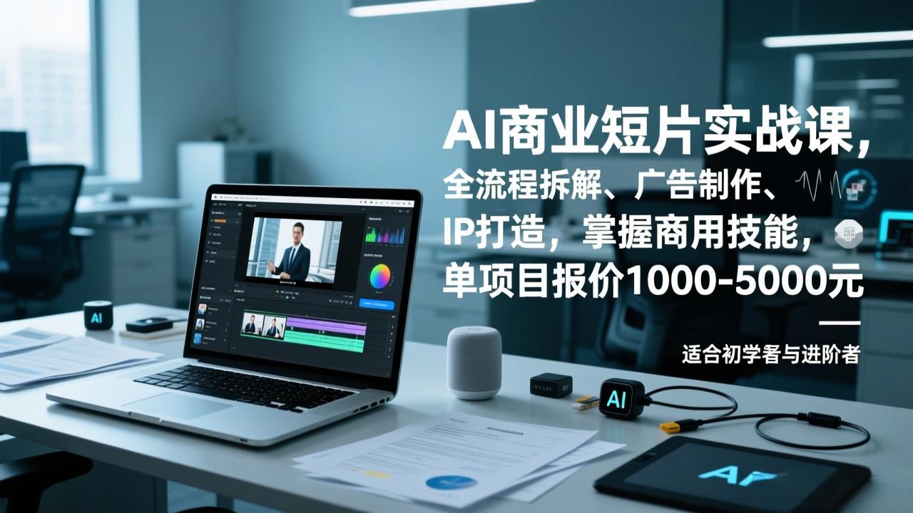 AI商业短片实战课，全流程拆解、广告制作、IP打造，掌握商用技能，单项目报价1000-5000元-紫橙资源网