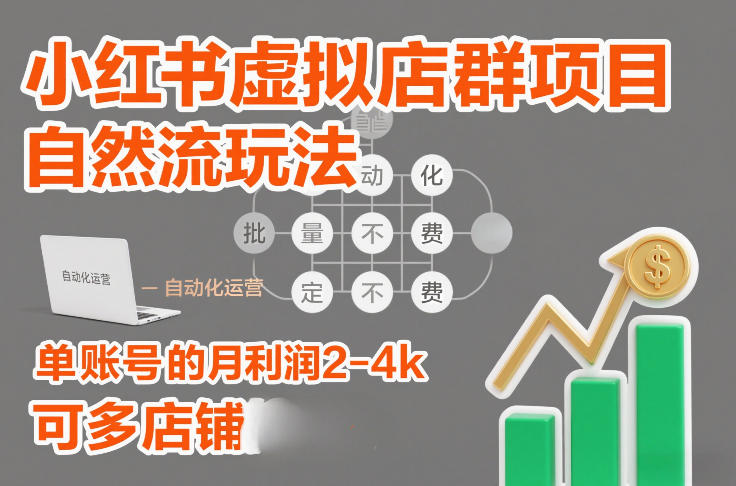 小红书虚拟店群项目,自然流玩法,批量自动化,稳定不费号,单账号的月利润2-4k,可多店矩阵-紫橙资源网