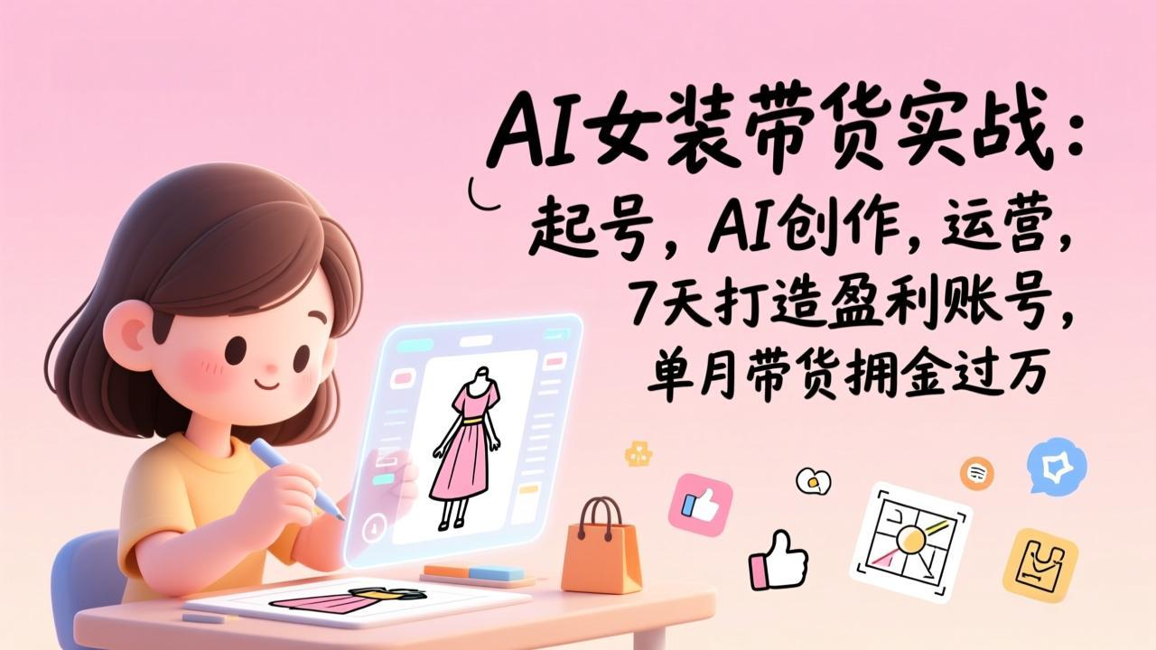 AI女装带货实战：起号，AI创作，运营，7天打造盈利账号，单月带货佣金过万-紫橙资源网